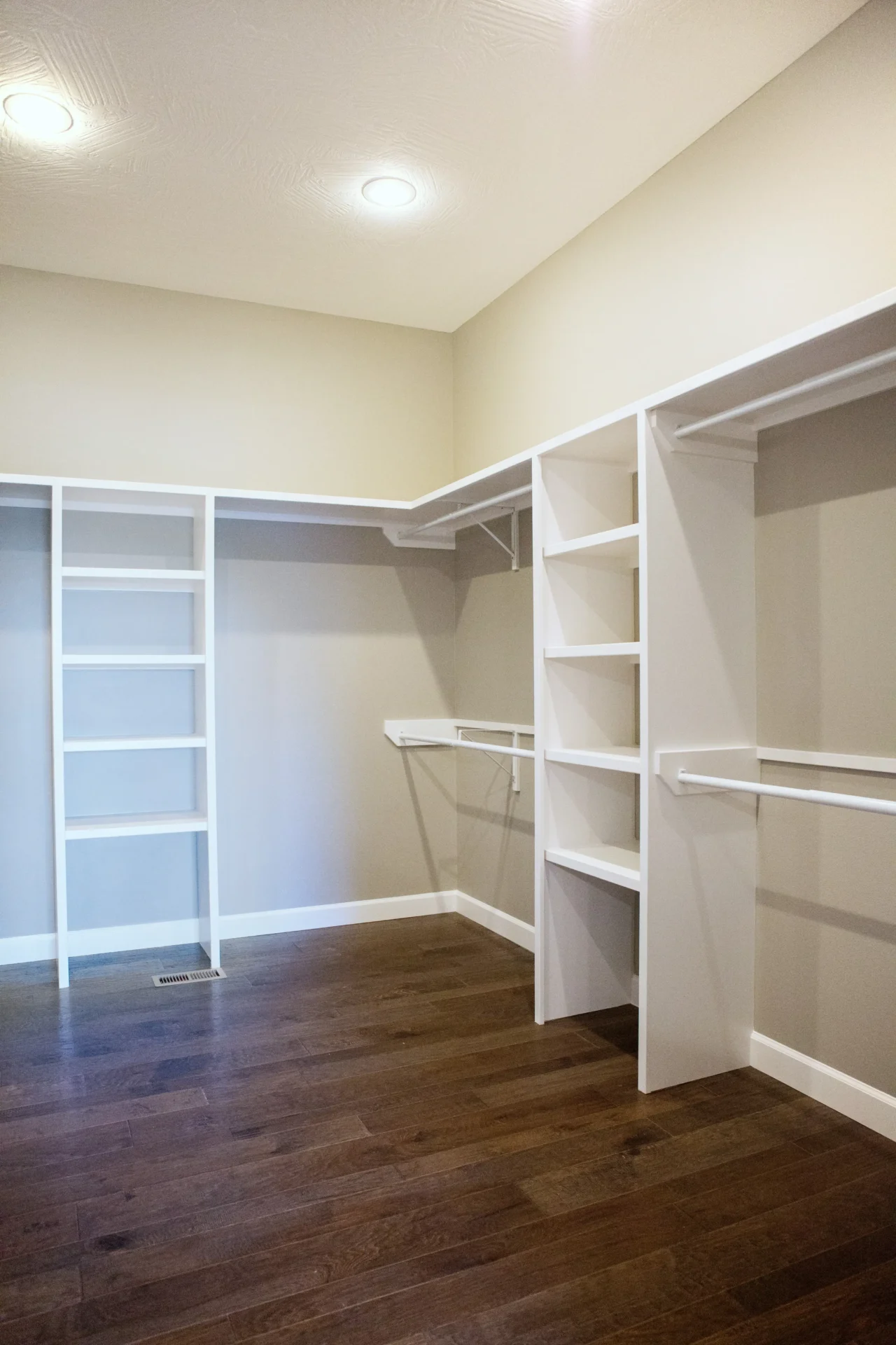 large empty workspace room with shelves