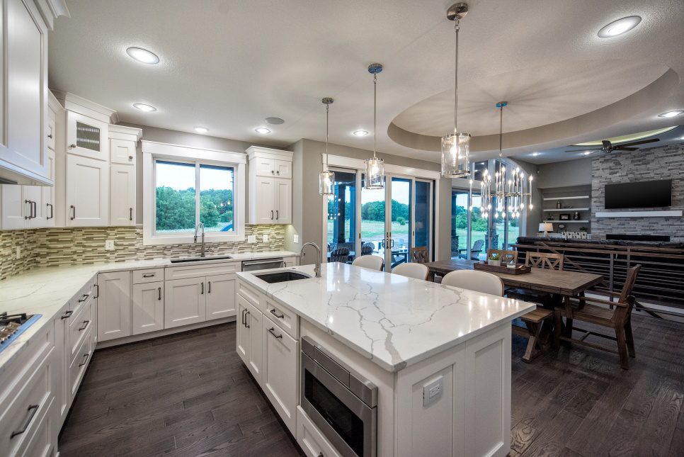 large white marble countertop and kitchen