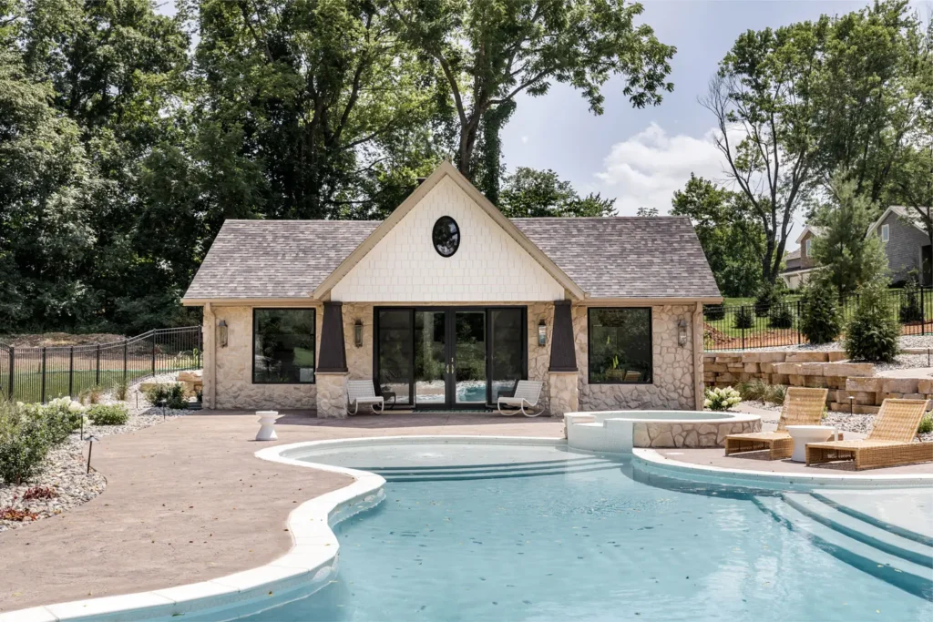 Custom pool house exterior with pool - Ozark, MO
