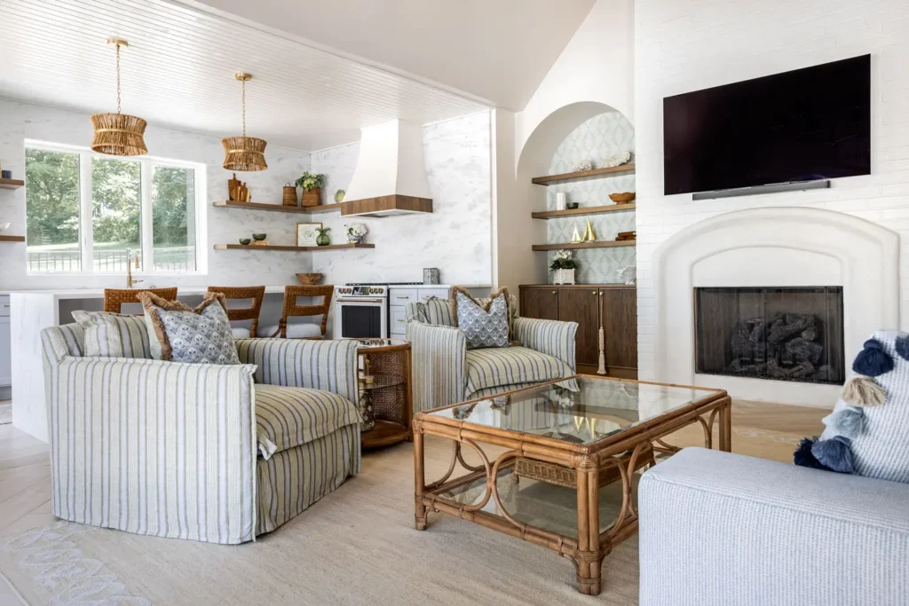Pool house living room with fireplace - Ozark, MO